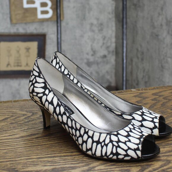 Bandolino Womens Vintage Stiletto Open Toe Heels 1673fe6604a58e Black / White 6M - Picture 1 of 7